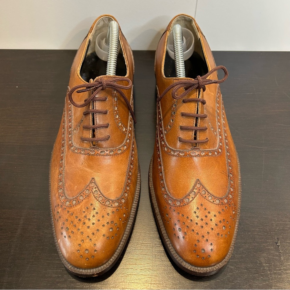 Men’s Wingtip Lace Up Leather Dress Shoes Cognac Brown